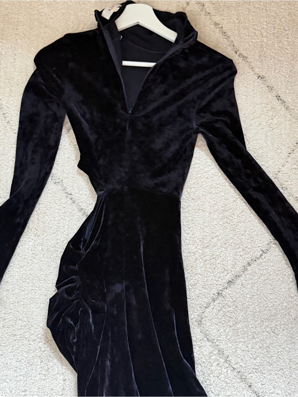 A.L.C. Navy Velvet Long-Sleeve Cutout Evening Gown - Picture 8 of 9